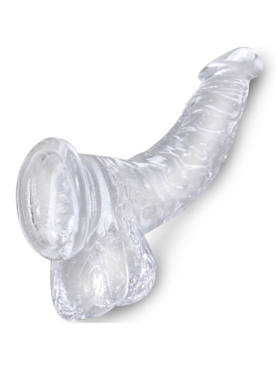 KING COCK - CLEAR PÉNIS COURBE RÉALISTE AVEC BOULES 16.5 CM TRANSPARENT