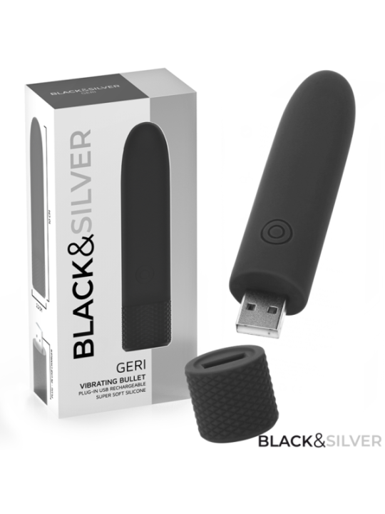 BLACK & SILVER - GERI BULLET VIBRANT RECHARGEABLE USB 8 VIBRATIONS NOIR 10 X 2,2 CM