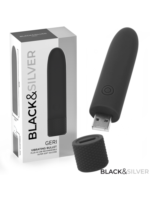 BLACK & SILVER - GERI BULLET VIBRANT RECHARGEABLE USB 8 VIBRATIONS NOIR 10 X 2,2 CM