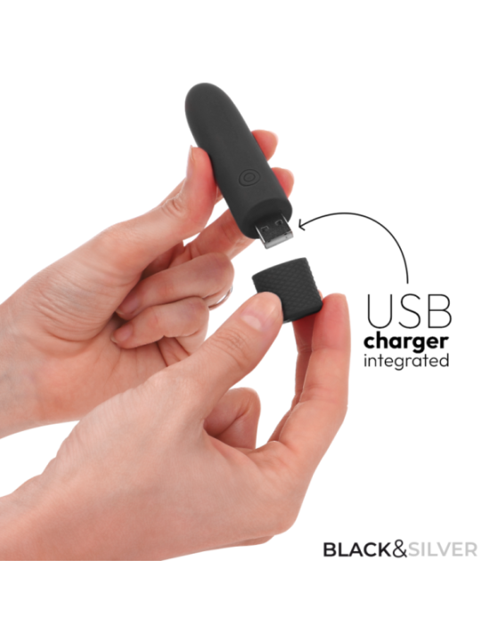 BLACK & SILVER - GERI BULLET VIBRANT RECHARGEABLE USB 8 VIBRATIONS NOIR 10 X 2,2 CM