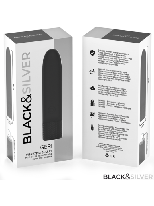 BLACK & SILVER - GERI BULLET VIBRANT RECHARGEABLE USB 8 VIBRATIONS NOIR 10 X 2,2 CM