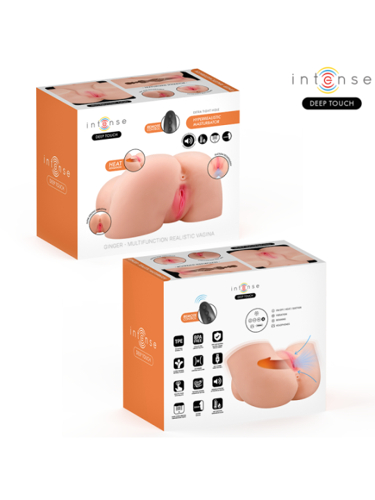 INTENSE DEEP TOUCH - MASTURBATEUR VAGINAL GINGER AVEC SUCCION, CHALEUR, VIBRATION ET EFFETS VOCAUX, TÉLÉCOMMANDE INCLUSE, 5,3 KG
