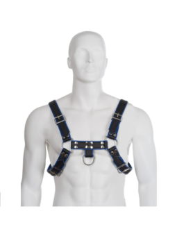 LEATHER BODY - HARNAIS EN CUIR BLEU ET NOIR POITRINE BULLDOG