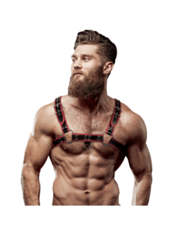 FETISH SUBMISSIVE ATTITUDE - HARNAIS DE POITRINE EN ÉCO-CUIR POUR HOMME NOIR/ROUGE