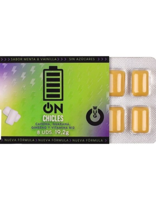 WUG on – Énergie instantanée en chewing-gum, plaquette thermoformée de 8 unités