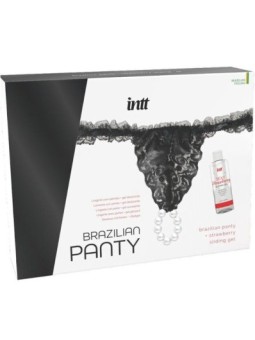 INTT RELEASES - CULOTTE BRÉSILIENNE NOIRE AVEC PERLES ET GEL LUBRIFIANT 50 ML