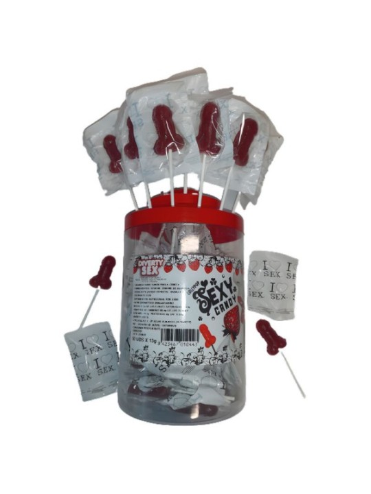 DIABLO PICANTE - 50 SUCETTES PÉNIS AUX FRAISE ET AUX CERISES 50 UNITÉS