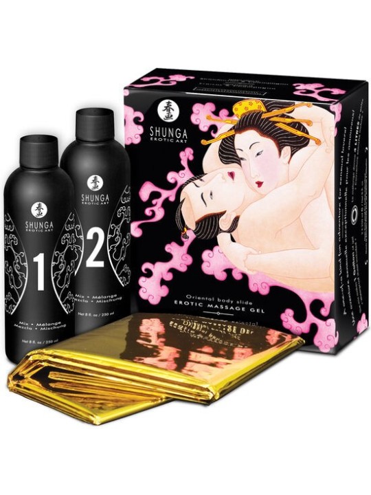 SHUNGA - GEL DE MASSAGE ÉROTIQUE ORIENTAL CORPS À CORPS FRAISES ET CAVA