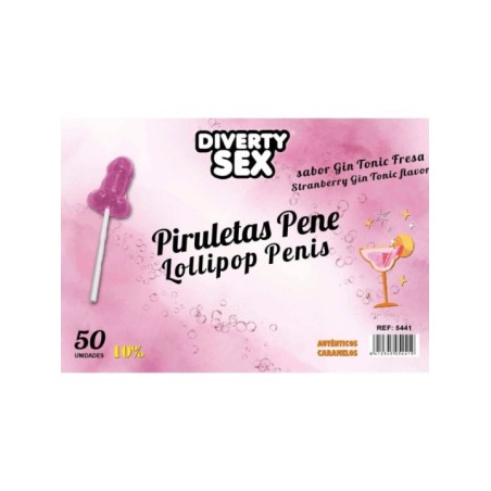 DIABLO GOLOSO - 50 SUCETTES PÉNIS GIN TONIC SAVEUR FRAISE 10% ALCOOL