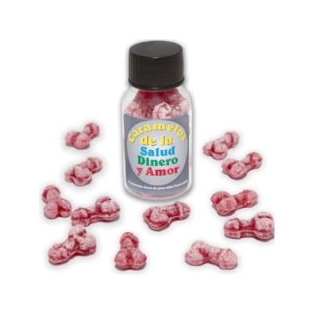 DIABLO PICANTE - 12 BONBONS SANTÉ-ARGENT-AMOUR FORME DE PÉNIS FRAISE/CERISE