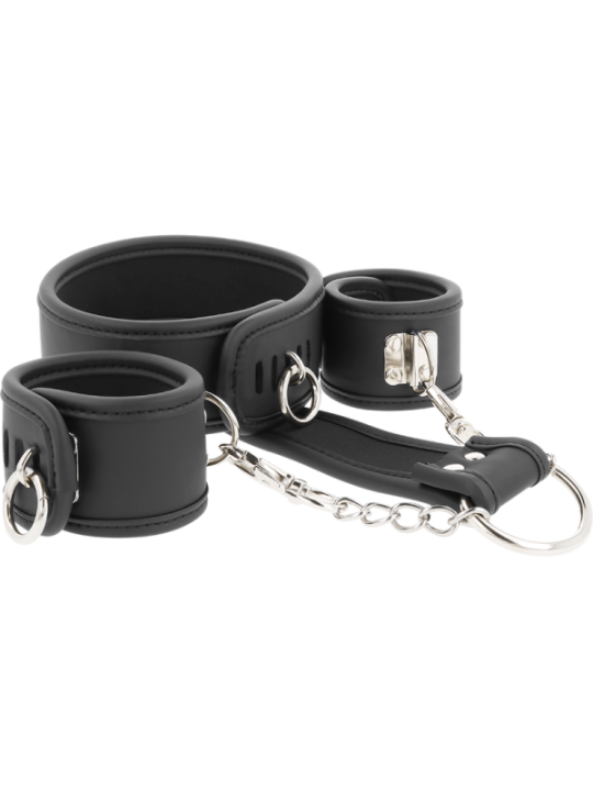 FETISH SUBMISSIVE - COLLIER ET MENOTTES EN CUIR VÉGAN AVEC DOUBLURE EN NOPRÈNE