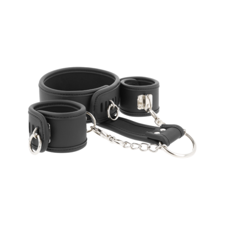 FETISH SUBMISSIVE - COLLIER ET MENOTTES EN CUIR VÉGAN AVEC DOUBLURE EN NOPRÈNE