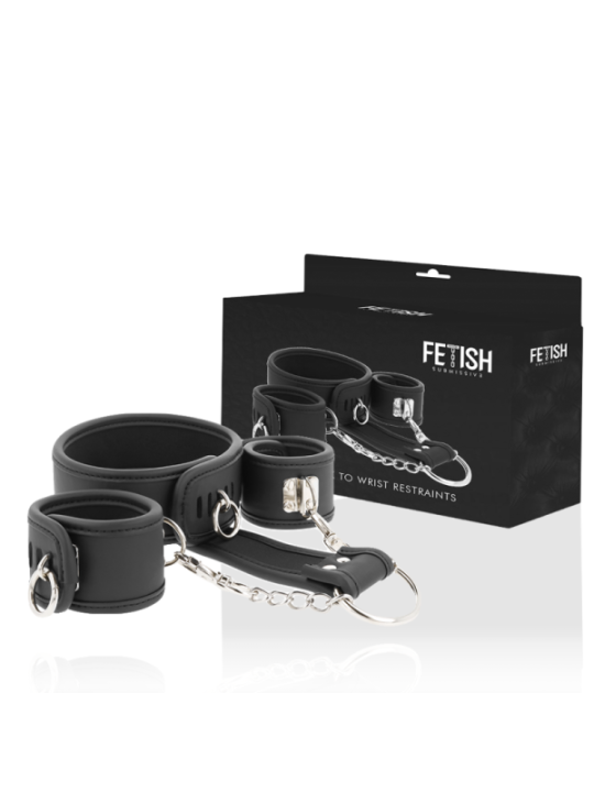 FETISH SUBMISSIVE - COLLIER ET MENOTTES EN CUIR VÉGAN AVEC DOUBLURE EN NOPRÈNE