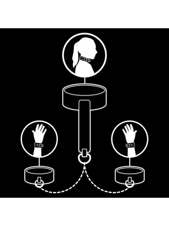 FETISH SUBMISSIVE - COLLIER ET MENOTTES EN CUIR VÉGAN AVEC DOUBLURE EN NOPRÈNE