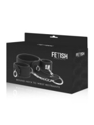 FETISH SUBMISSIVE - COLLIER ET MENOTTES EN CUIR VÉGAN AVEC DOUBLURE EN NOPRÈNE