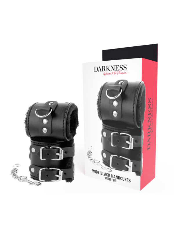 DARKNESS - MENOTTES AJUSTABLES EN CUIR NOIR AVEC DOUBLURE