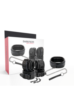 DARKNESS - MENOTTES ET COLLIER EN CUIR NOIR