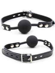 OHMAMA FETISH - BÂILLON BALLE EN SILICONE AVEC CEINTURE EN CUIR (CADENAS INCLUS)