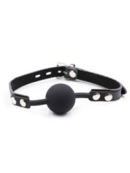 OHMAMA FETISH - BÂILLON BALLE EN SILICONE AVEC CEINTURE EN CUIR (CADENAS INCLUS)