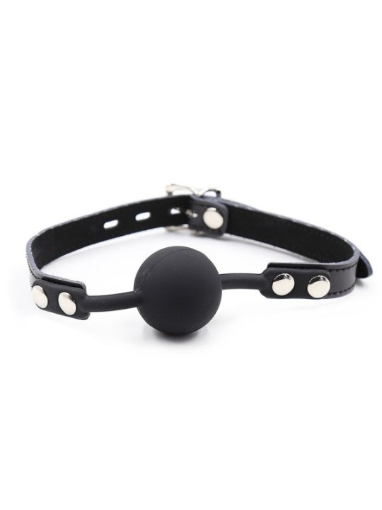 OHMAMA FETISH - BÂILLON BALLE EN SILICONE AVEC CEINTURE EN CUIR (CADENAS INCLUS)