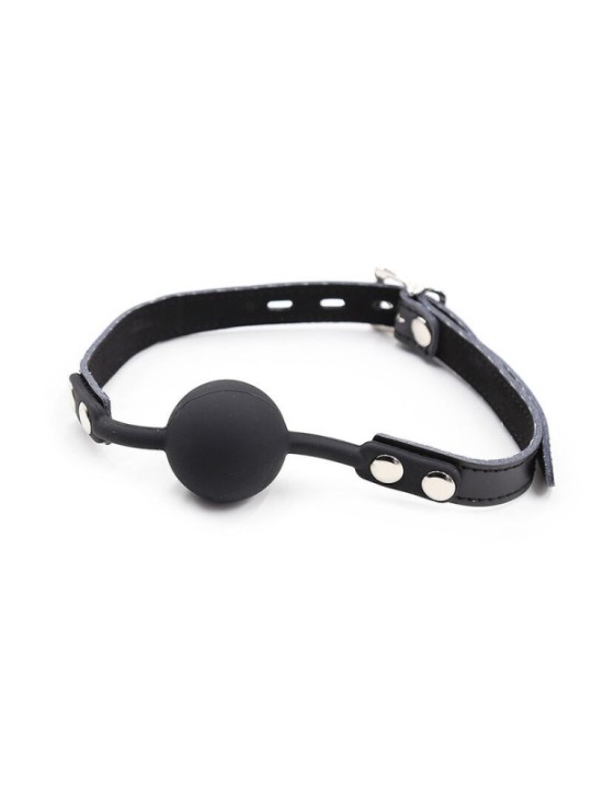 OHMAMA FETISH - BÂILLON BALLE EN SILICONE AVEC CEINTURE EN CUIR (CADENAS INCLUS)