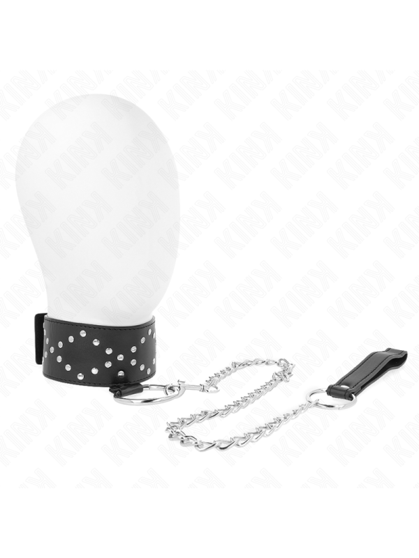 KINK - COLLIER 65 CM AVEC LAISSE AVEC CLOUS ARGENTÉS MODÈLE 3 RÉGLABLE 36-43 CM X 5 CM