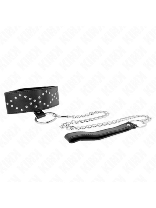 KINK - COLLIER 65 CM AVEC LAISSE AVEC CLOUS ARGENTÉS MODÈLE 3 RÉGLABLE 36-43 CM X 5 CM