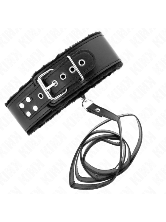 KINK - COLLIER AVEC LAISSE 116 CM AVEC CLOUS ARGENTÉS MODÈLE 4 NOIR AJUSTABLE 40-48 CM X 6 CM