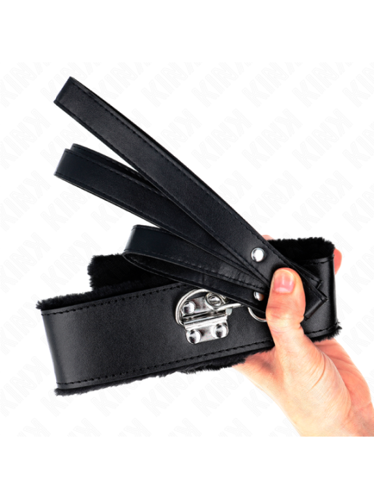 KINK - COLLIER AVEC LAISSE 116 CM AVEC CLOUS ARGENTÉS MODÈLE 4 NOIR AJUSTABLE 40-48 CM X 6 CM
