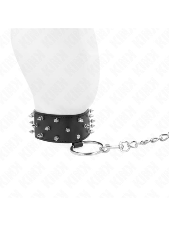 KINK - COLLIER AVEC LAISSE 65 CM AVEC CLOUS ARGENTÉS MODÈLE 5 RÉGLABLE 36-43 CM X 5 CM