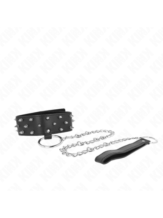 KINK - COLLIER AVEC LAISSE 65 CM AVEC CLOUS ARGENTÉS MODÈLE 5 RÉGLABLE 36-43 CM X 5 CM