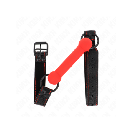 KINK - GAG EN OS AVEC SANGLE EN CUIRETTE ROUGE AJUSTABLE 41-57 CM