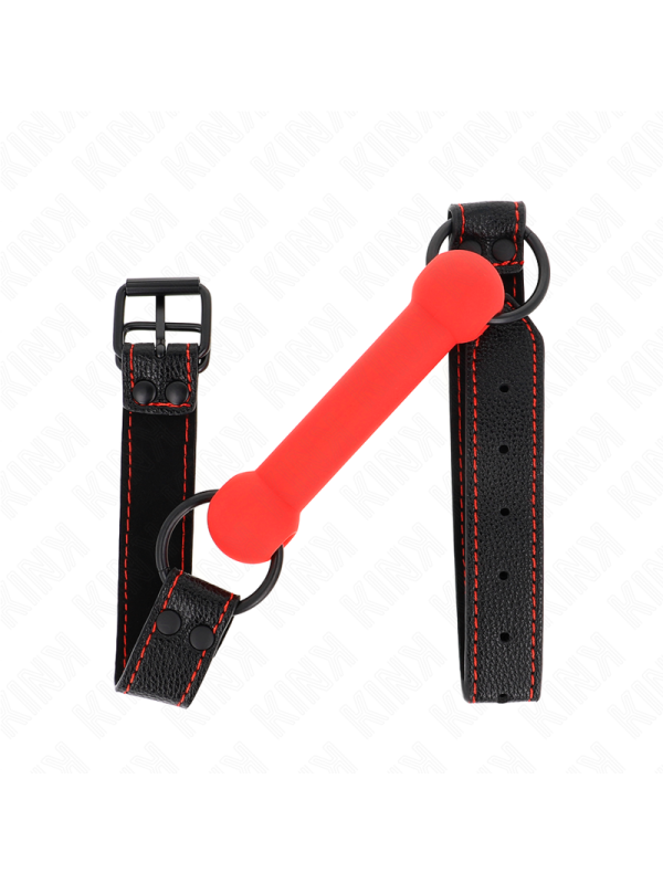 KINK - GAG EN OS AVEC SANGLE EN CUIRETTE ROUGE AJUSTABLE 41-57 CM