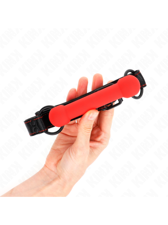 KINK - GAG EN OS AVEC SANGLE EN CUIRETTE ROUGE AJUSTABLE 41-57 CM