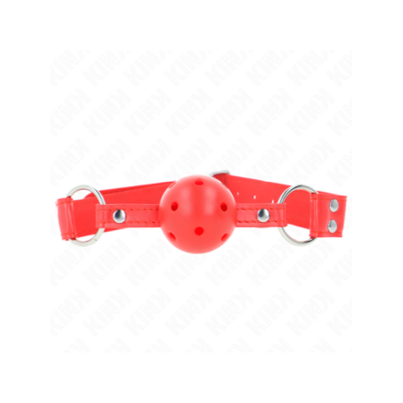 KINK - BÂILLON À BOULE DUR CREUX ROUGE COMPLET 62 x 2 CM