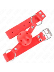 KINK - BÂILLON À BOULE DUR CREUX ROUGE COMPLET 62 x 2 CM