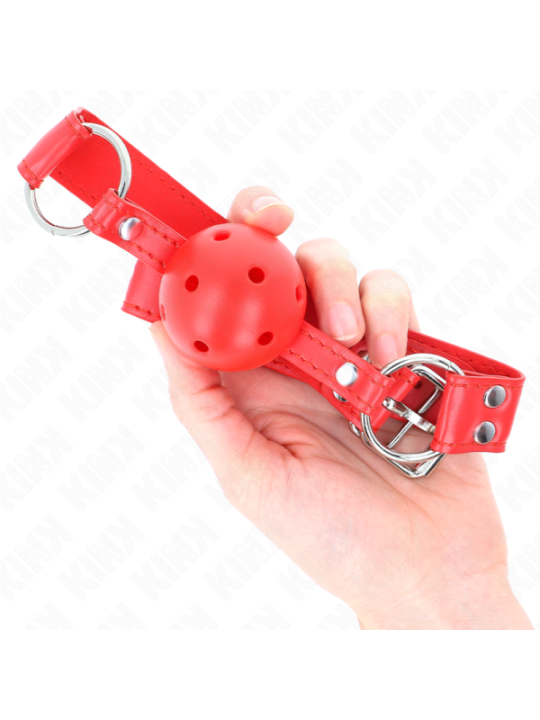 KINK - BÂILLON À BOULE DUR CREUX ROUGE COMPLET 62 x 2 CM