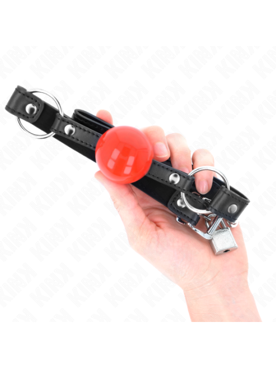 KINK - BÂILLON BALLE 4 CM AVEC SERRURE BOULE ROUGE BRACELET NOIR 60 x 2 CM