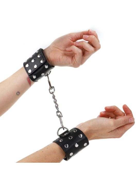 KINK - APPAREILS DE RETENUE POIGNETS AVEC FERMETURE PRESSION PLEINE DE RIVETS NOIR AJUSTABLE 19-24 CM X 5,5 CM