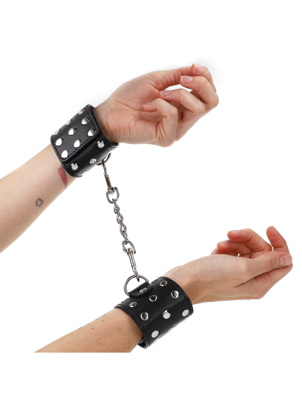 KINK - APPAREILS DE RETENUE POIGNETS AVEC FERMETURE PRESSION PLEINE DE RIVETS NOIR AJUSTABLE 19-24 CM X 5,5 CM