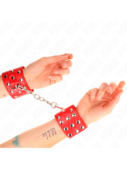 KINK - APPAREILS DE RETENUE POIGNETS AVEC FERMETURE PRESSION PLEINE DE RIVETS ROUGE AJUSTABLE 19-24 CM X 5,5 CM