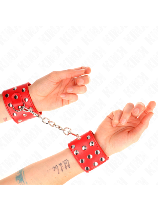 KINK - APPAREILS DE RETENUE POIGNETS AVEC FERMETURE PRESSION PLEINE DE RIVETS ROUGE AJUSTABLE 19-24 CM X 5,5 CM