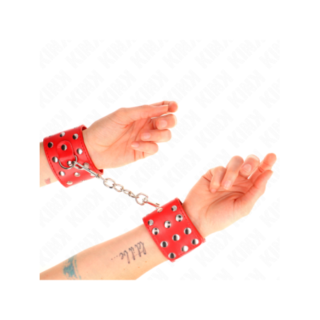 KINK - APPAREILS DE RETENUE POIGNETS AVEC FERMETURE PRESSION PLEINE DE RIVETS ROUGE AJUSTABLE 19-24 CM X 5,5 CM
