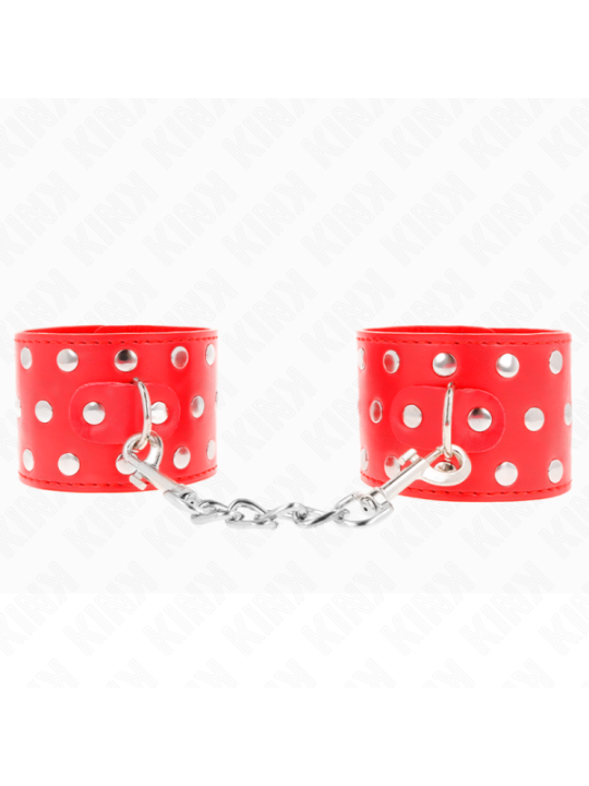 KINK - APPAREILS DE RETENUE POIGNETS AVEC FERMETURE PRESSION PLEINE DE RIVETS ROUGE AJUSTABLE 19-24 CM X 5,5 CM