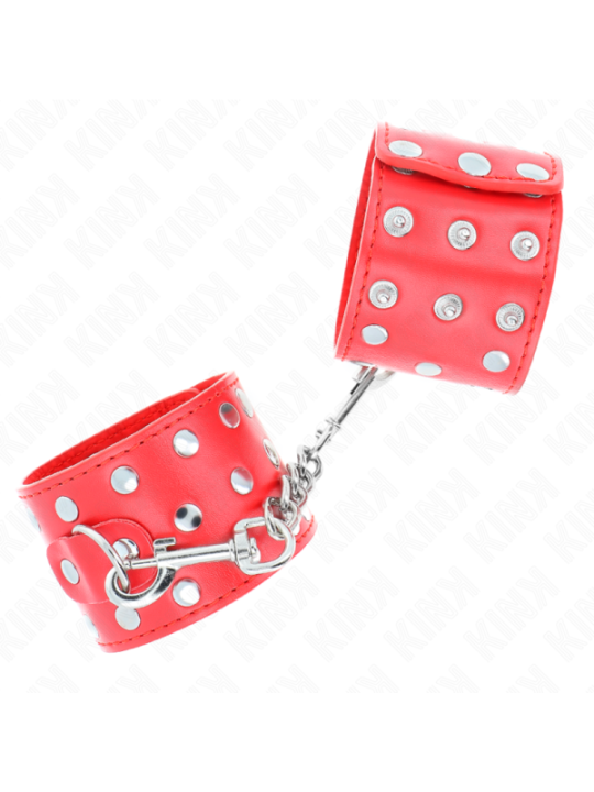 KINK - APPAREILS DE RETENUE POIGNETS AVEC FERMETURE PRESSION PLEINE DE RIVETS ROUGE AJUSTABLE 19-24 CM X 5,5 CM