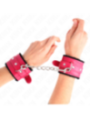 KINK - APPUI-POIGNETS DOUBLÉS DE FOURRURE PREMIUM NOIR AVEC CEINTURE ROSE FRAMBOISE AJUSTABLE 17-29 CM X 6 CM