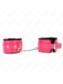 KINK - APPUI-POIGNETS DOUBLÉS DE FOURRURE PREMIUM NOIR AVEC CEINTURE ROSE FRAMBOISE AJUSTABLE 17-29 CM X 6 CM