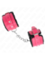 KINK - APPUI-POIGNETS DOUBLÉS DE FOURRURE PREMIUM NOIR AVEC CEINTURE ROSE FRAMBOISE AJUSTABLE 17-29 CM X 6 CM