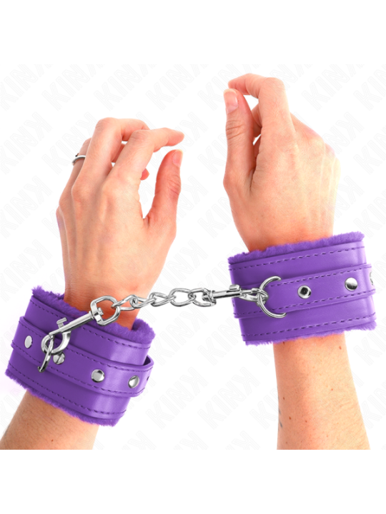 KINK - APPUI-POIGNETS DOUBLÉS DE FOURRURE PREMIUM VIOLET AVEC CEINTURE VIOLET AJUSTABLE 17-29 CM X 6 CM