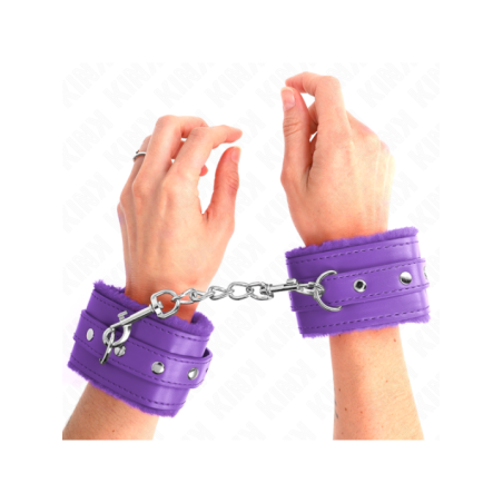 KINK - APPUI-POIGNETS DOUBLÉS DE FOURRURE PREMIUM VIOLET AVEC CEINTURE VIOLET AJUSTABLE 17-29 CM X 6 CM